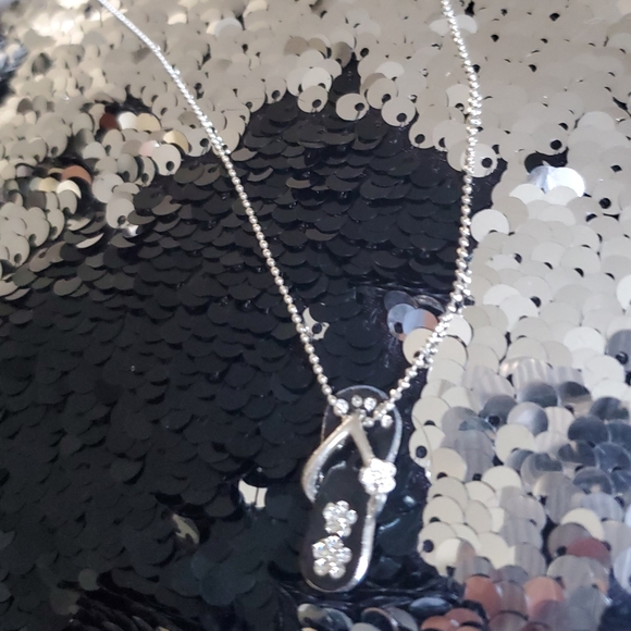 Chic Black and Silver Flip-Flop Pendant Necklace - Picture 7 of 8